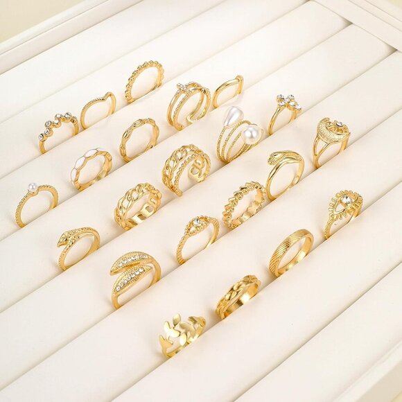 Exquisite Gold Stackable Rings - Rhinestone Moon & Star Set for Holiday Gifting - Picture 5 of 8